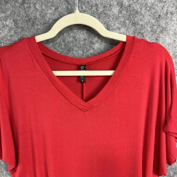 Made By Johnny Top Womens S Red Ruched Sides Oversized Casual Soft Modal - Picture 2 of 10